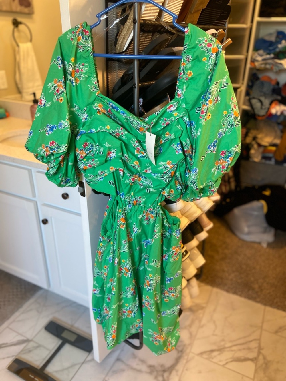 a new day Green Floral Puff-Sleeve Midi Dress